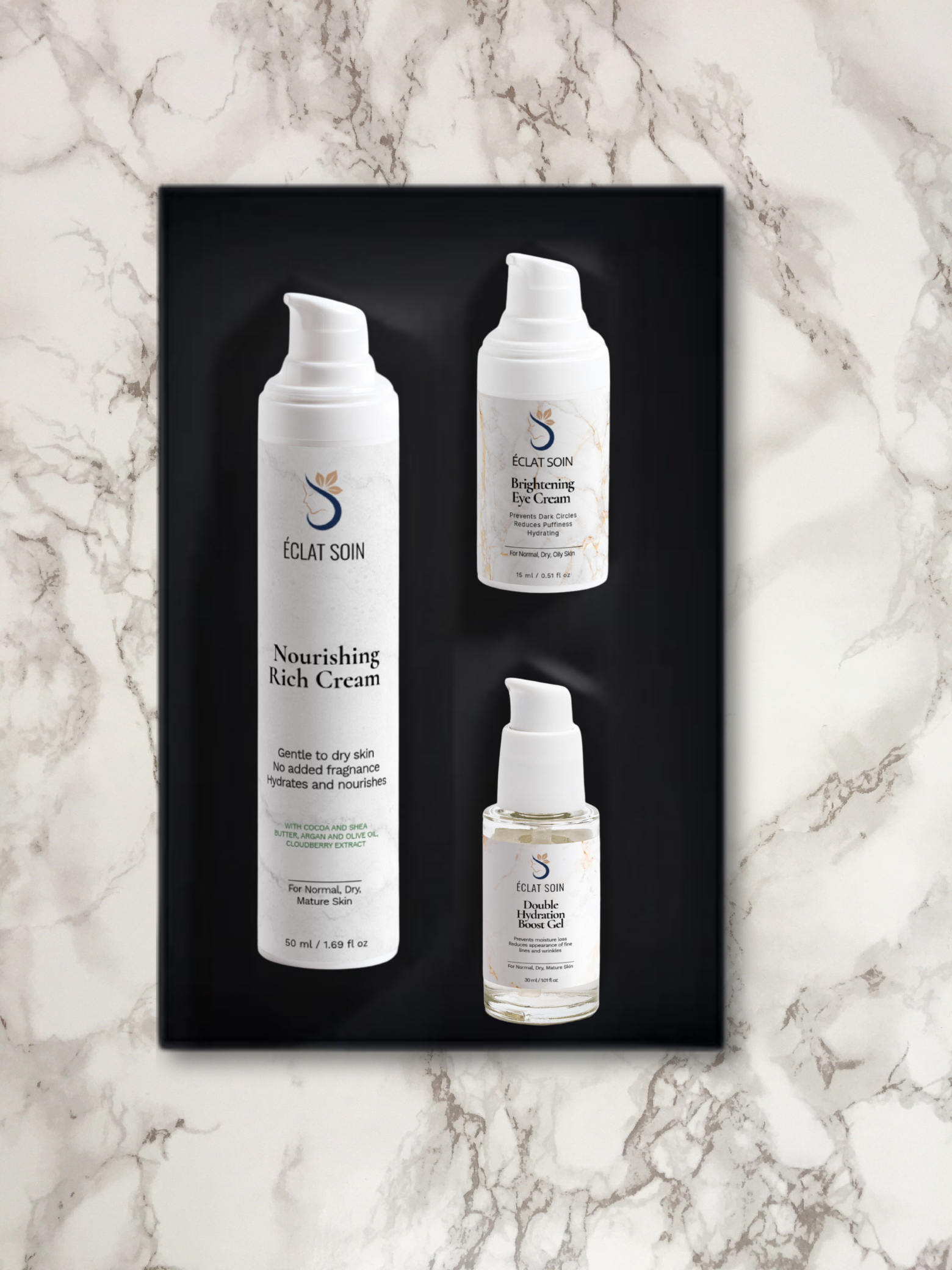 Eclat Soin Deep Moisture Skincare Collection Box featuring rich cream and nourishing oils